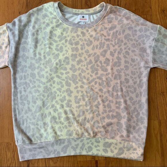 SUNDRY Women's Pastel Rainbow Leopard Cozy Sweatshirt - Picture 2 of 14